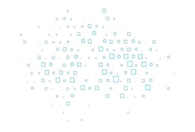 Noktalı, noktalı, küplü hafif Mavili vektör arkaplanı. Renkli daireler, dikdörtgenler ile soyut arkaplan. Posterler, afişler için tasarım.