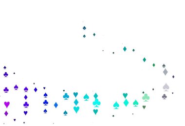 Açık Çokrenkli, poker sembollü Gökkuşağı vektör şablonu. Kalplerin, maça, sinek ve elmasların işaretleriyle renkli bir değişim. Kumarhane reklamınız için akıllı tasarım.