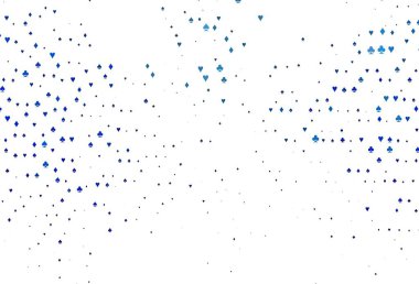 Kart elemanlarıyla hafif BLUE vektör düzeni. Kalplerle, maça, sinek ve elmaslarla parlayan illüstrasyon. Kumarhane reklamınız için akıllı tasarım.