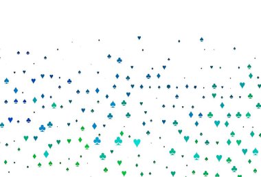 Açık mavi, yeşil vektör örtüsü ve kumar sembolleri. Kalplerin, maça, sinek ve elmasların işaretleriyle renkli bir değişim. Kitapçıklar, kumarhanelerin broşürleri..
