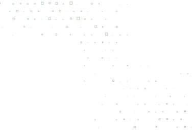 Açık yeşil, kırmızı vektör çemberlerle kaplı, küplerle. Küplerle, dairelerle soyut çizimler. Güzel web siteleri için desen.