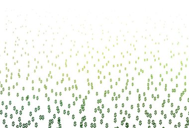 Dolar ile açık yeşil vektör deseni. USD işaretli parlak renkli illüstrasyon. Kalıp reklam, poster ve ödemeler için pankart olarak kullanılabilir.