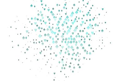 Kart sembollü açık mavi vektör deseni. Kalplerin, maça, sinek ve elmasların işaretleriyle renkli bir değişim. Kumarhane reklamınız için akıllı tasarım.
