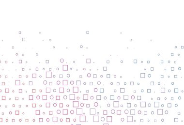 Açık mavi, daire benekli kırmızı vektör düzeni, küpler. Soyut tarzda dekoratif tasarım, daireler, dikdörtgenler. Reklamlar, broşürler için desen.