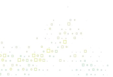 Açık mavi, sarı vektör kaplamalı daireler, küpler. Soyut tarzda dekoratif tasarım, daireler, dikdörtgenler. Güzel web siteleri için desen.