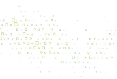 Açık mavi, sarı vektör kaplamalı daireler, küpler. Parlak, soyut çemberler ve küpler çizilmiş bir resim. Marka kitabınız için şablon.