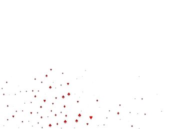 Açık yeşil, iskambil kağıtlı kırmızı vektör dokusu. Kalplerle, maça, sinek ve elmaslarla parlayan illüstrasyon. Kumarhanelerin kartvizitleri için şablon.