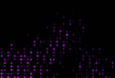 Poker sembollü koyu mor vektör şablonu. Kupa, maça, sinek ve elmasların olduğu bir resim. Kumarhane reklamınız için akıllı tasarım.