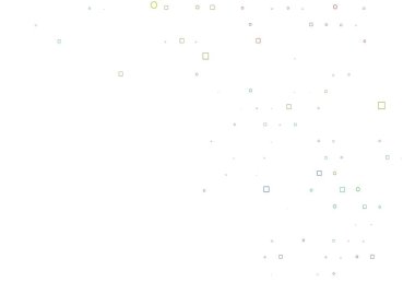 Aydınlık Çokrenkli, Gökkuşağı vektör kaplamalı daireler, küpler. Soyut tarzda dekoratif tasarım, daireler, dikdörtgenler. Marka kitabınız için şablon.