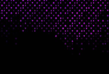 Poker sembollü koyu mor vektör şablonu. Kalplerin, maça, sinek ve elmasların bulanık dekoratif tasarımı. Poker oyunları ve etkinlikler broşürleri için desen.