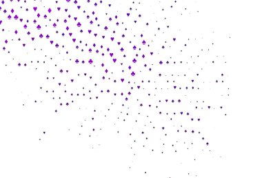 İskambil kağıtlarıyla açık mor vektör dokusu. Kupa, maça, sinek ve elmasların olduğu bir resim. Reklam, poster ve kumar siteleri için tasarım.