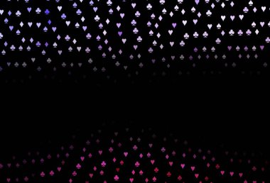 Koyu pembe, kart işaretli mavi vektör arkaplan. Renkli resimler, kalpler, maça, sinek, elmas. Reklam, poster ve kumar siteleri için tasarım.
