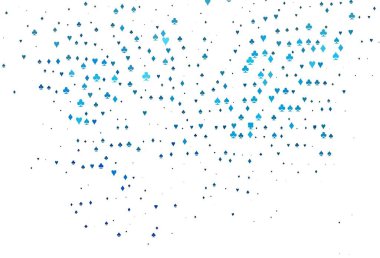 Kart sembollü açık mavi vektör deseni. Kalplerle, maça, sinek ve elmaslarla parlayan illüstrasyon. Reklam, poster ve kumar siteleri için tasarım.