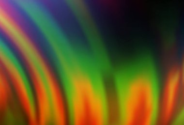 Koyu renkli, sıvı şekilli Gökkuşağı vektör deseni. Bulanık çizgiler ve dairelerden oluşan parlak çizimler. İş tasarımınız için şablon.