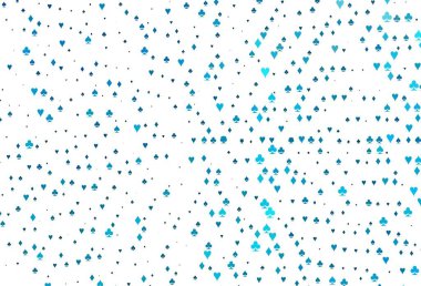 Oyun kartlarıyla hafif BLUE vektör dokusu. Renkli resimler, kalpler, maça, sinek, elmas. Kumarhanelerin kartvizitleri için şablon.