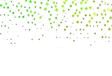 Kart sembollü açık yeşil vektör deseni. Kalplerin, maça, sinek ve elmasların işaretleriyle renkli bir değişim. Kitapçıklar, kumarhanelerin broşürleri..