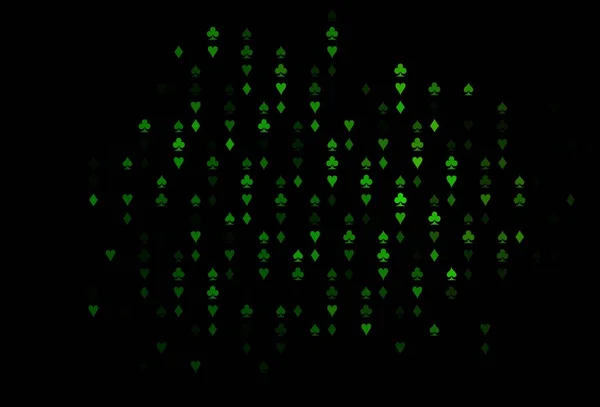 Koyu Yeşil Vektör Kumar Sembolleriyle Kaplı Kalplerin Maça Sinek Elmasların — Stok Vektör