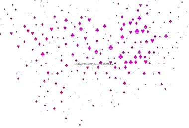 Kart sembollü açık pembe vektör deseni. Kalplerin, maça, sinek ve elmasların bulanık dekoratif tasarımı. Kitapçıklar, kumarhanelerin broşürleri..