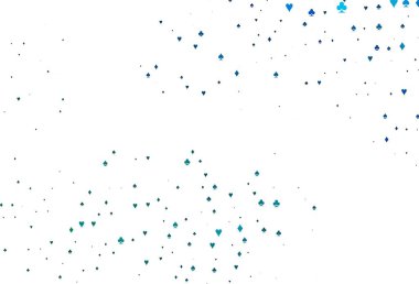 Kart sembollü açık mavi vektör deseni. Kupa, maça, sinek ve elmasların olduğu bir resim. Kumarhane reklamınız için akıllı tasarım.