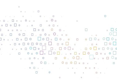 Işık çok renkli, gökkuşağı vektör desenli küreler, kareler. Daireleri olan renkli bir eğim, soyut arkaplanda dikdörtgenler. Suyun deseni, yağmur damlaları.