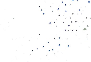 İskambil kağıtlarıyla açık siyah vektör dokusu. Kalplerin, maça, sinek ve elmasların işaretleriyle renkli bir değişim. Poker oyunları ve etkinlikler broşürleri için desen.