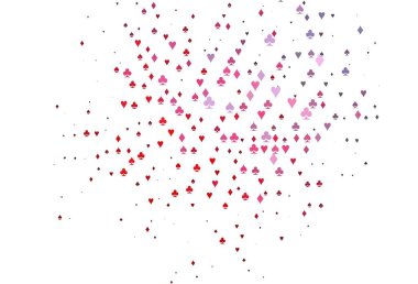 Açık mavi, poker sembollü kırmızı vektör şablonu. Renkli resimler, kalpler, maça, sinek, elmas. Reklam, poster ve kumar siteleri için tasarım.