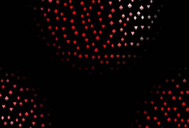 Koyu kırmızı vektör deseni ve kart sembolü. Oyun kartlarının izole sembollerine sahip soyut çizimler. Kitapçıklar, kumarhanelerin broşürleri..