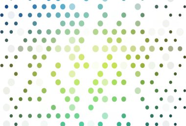 Açık mavi, benekli sarı vektör kapağı. Parlak renkli soyut çemberlerin olduğu bir resim. Marka kitabınız için şablon.