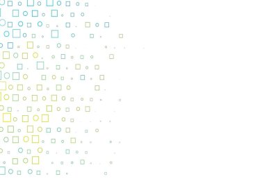 Açık mavi, küreli, kareli sarı vektör deseni. Daireleri olan renkli bir illüstrasyon, doğa tarzında kareler. Reklamlar, broşürler için desen.