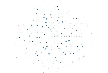 Kart sembollü açık mavi vektör deseni. Renkli resimler, kalpler, maça, sinek, elmas. Kumarhanelerin kartvizitleri için şablon.