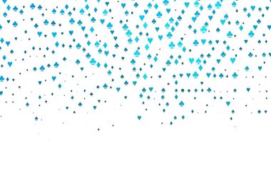 Kart işaretli hafif BLUE vektör arkaplanı. Kalplerin, maça, sinek ve elmasların işaretleriyle renkli bir değişim. Kumarhanelerin kartvizitleri için şablon.
