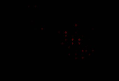 Koyu kırmızı vektör dokusu ve oyun kartları. Oyun kartlarının izole sembollerine sahip soyut çizimler. Vegas 'ta parti ilanları, etkinlikler.