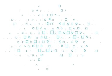 Noktalı, noktalı, küplü hafif Mavili vektör arkaplanı. Renkli daireleri, dikdörtgenleri olan soyut çizimler. Güzel web siteleri için desen.