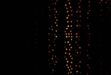 Koyu Turuncu vektör kapağı, kumar sembolleriyle. Kalplerle, maça, sinek ve elmaslarla parlayan illüstrasyon. Reklam, poster ve kumar siteleri için tasarım.