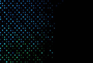 Koyu mavi, iskambil kağıtlı yeşil vektör dokusu. Renkli resimler, kalpler, maça, sinek, elmas. Vegas 'ta parti ilanları, etkinlikler.