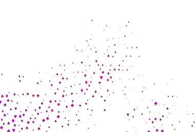 Kart sembollü açık mor vektör deseni. Kupa, maça, sinek ve elmasların olduğu bir resim. Kumarhanelerin kartvizitleri için şablon.