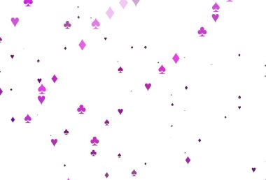 Açık pembe, kart sembollü mavi vektör deseni. Kalplerle, maça, sinek ve elmaslarla parlayan illüstrasyon. Kitapçıklar, kumarhanelerin broşürleri..