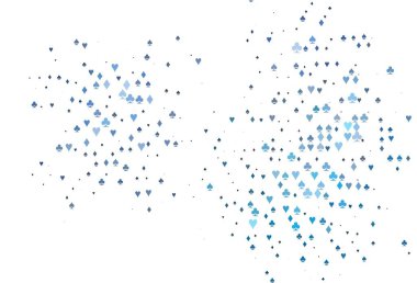 Kumarın sembolleriyle hafif BLUE vektör kapağı. Kalplerle, maça, sinek ve elmaslarla parlayan illüstrasyon. Kumarhanelerin kartvizitleri için şablon.