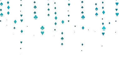 Kart sembollü açık mavi vektör deseni. Kupa, maça, sinek ve elmasların olduğu bir resim. Kumarhane reklamınız için akıllı tasarım.
