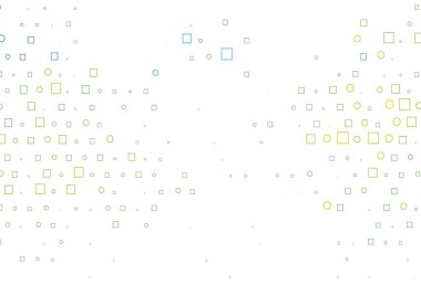 Açık mavi, küreli, kareli sarı vektör deseni. Küplerle, dairelerle soyut çizimler. Suyun deseni, yağmur damlaları.