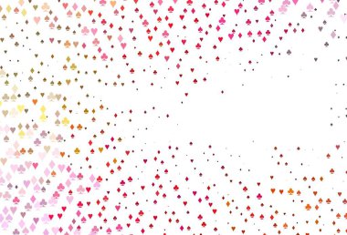 Açık Kırmızı, poker sembollü sarı vektör şablonu. Kalplerin, maça, sinek ve elmasların bulanık dekoratif tasarımı. Kitapçıklar, kumarhanelerin broşürleri..