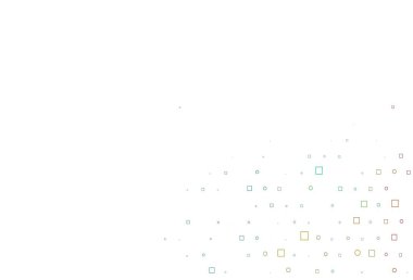 Aydınlık Çokrenkli, çemberli Gökkuşağı vektör arka planı, dikdörtgenler. Renkli daireleri, dikdörtgenleri olan soyut çizimler. Marka kitabınız için şablon.