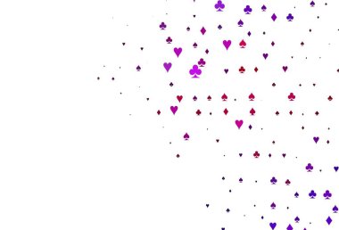 Poker sembollü açık mor vektör şablonu. Kupa, maça, sinek ve elmasların olduğu bir resim. Kumarhanelerin kartvizitleri için şablon.