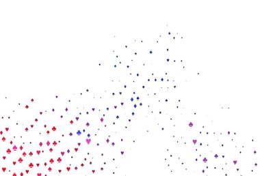 Açık mavi, kırmızı vektör düzeni ve kart elemanları. Kupa, maça, sinek ve elmasların olduğu bir resim. Kitapçıklar, kumarhanelerin broşürleri..