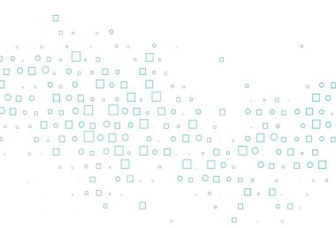 Açık mavi, üzerinde noktalar, noktalar ve küplerle yeşil vektör arkaplanı. Daireleri olan renkli bir illüstrasyon, doğa tarzında kareler. Marka kitabınız için şablon.