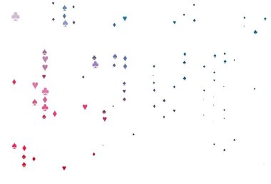 Açık mavi, kırmızı vektör, kumar sembolleriyle kaplı. Renkli resimler, kalpler, maça, sinek, elmas. Kitapçıklar, kumarhanelerin broşürleri..