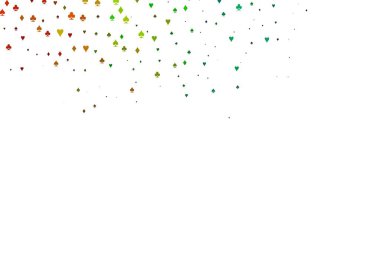 Açık Çokrenkli, Gökkuşağı vektör örtüsü ve kumar sembolleri. Kalplerin, maça, sinek ve elmasların işaretleriyle renkli bir değişim. Kumarhane reklamınız için akıllı tasarım.