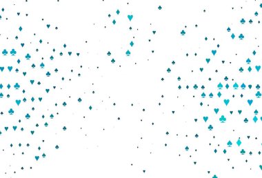 Kumarın sembolleriyle hafif BLUE vektör kapağı. Kalplerle, maça, sinek ve elmaslarla parlayan illüstrasyon. Vegas 'ta parti ilanları, etkinlikler.