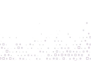 Küreler ve karelerle açık mor vektör deseni. Renkli daireleri, dikdörtgenleri olan soyut çizimler. Suyun deseni, yağmur damlaları.