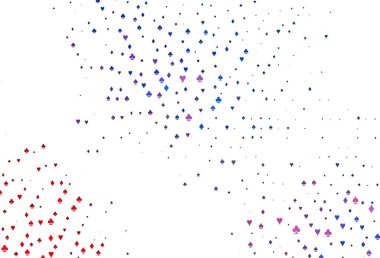 Açık mavi, kırmızı vektör düzeni ve kart elemanları. Kupa, maça, sinek ve elmasların olduğu bir resim. Kitapçıklar, kumarhanelerin broşürleri..